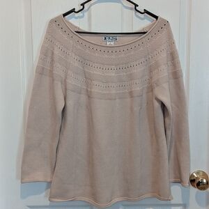 Vintage Pure & Simple Beige Knit Eyelet Cottage Core Grandma Sweater Size Large